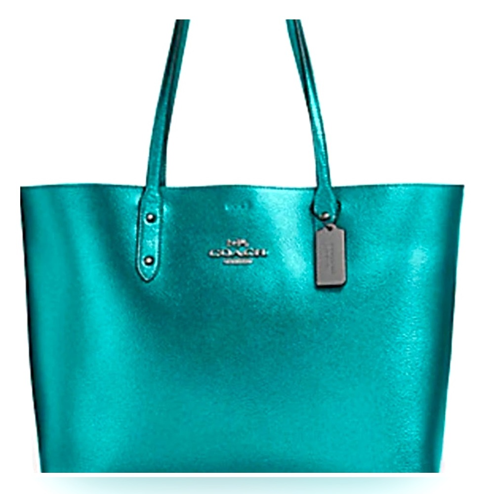 🦖Coach tote in QB/METALLIC VIRIDIAN 🦖
